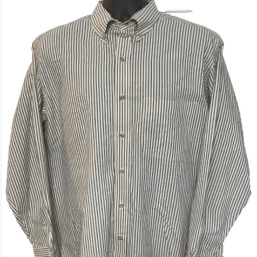 Lands End Large 16-16 1/2 Reg long sleeve 100% cotton striped button-down shirt